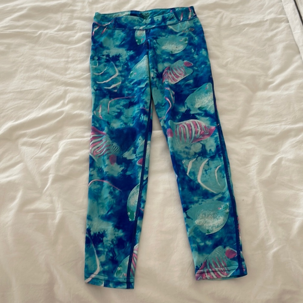 girls teal fish patterned leggings